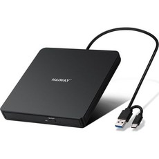 Haiway 외장형 CD/DVD 드라이브 USB 3.0 Type-C 버너/라이터 +/-RW 광학 슬림형 CD-ROM 리더기 (노트북/데스크톱 PC용) Windows 11/1, USB 3.0 & Type-C, 1개
