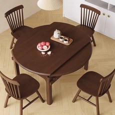 實木伸縮折疊餐桌：小戶型家用方圓兩用飯桌椅組閤