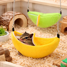 아이레노 햄스터 바나나 해먹 20x6.5cm 케이지 거치형 고리 포함 흔들 요람, 1개, 그린