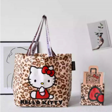 몽그루 산리오 헬로키티 호피 타포린백 3종 대형 리유저블백 장바구니 쇼핑백 여행용가방, 브라운호피 (페이스), 1개