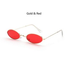 빈티지 쉐이드 선글라스 레트로 프레임 타원형 액세서리 남녀 안경 패션 디자인, Gold Red, 1개