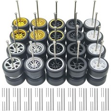 자동차 다이캐스트 미니카 자동차 다이캐스트 모형 자동차 다이캐스트 프라모델 1/64 휠 및 타이어 세트 - 10개 혼합/무작위 고무 휠 세트 + 10개 추가 축 세트 - 차량