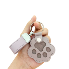 반려동물 기념 사진 & 털 수염 발바닥 디자인 보관 키링 미니 수납 강아지 고양이 작은 동물 귀여운 기념 상품 휴대용 하트형 반려동물 스테인리스 키링 기념 반려동물 발자국, 1개, 보라색 평직 가죽 고양이 발