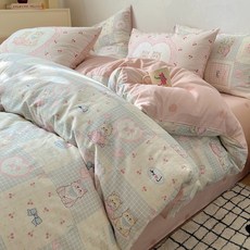 卡通純棉全棉牀上四件套2025新款兒童被套宿舍學生牀單人四季通用, 1個, 哈基米【100%精梳全棉親膚柔軟】:0.9m牀【牀單款三件套】-適合150x200cm被芯