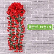 嘉義出貨 人造花壁掛 牆面裝飾 仿真紫羅蘭壁掛 家居裝飾 婚慶花藤大紫羅蘭吊籃花 家居壁飾, 紫羅蘭紅色1束 【2束起發貨】