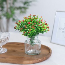 이쁜 열매조화 인테리어용 조화 화분 17cm (DIY) 여름 테이블 장식 꾸미기 소품 그린플랜트, 1개, 레드열매_유리화병
