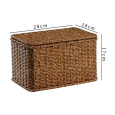 라탄 팬트리 수납바구니 빨대 보관함 수건 뚜껑있는 대형 사각 덮개형 바스켓, 1개, B. 어두운 색상 이중 색상 접착제 8x8x7cm