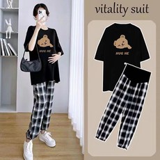 패션 임부복 상하의 세트 봄 여름 루즈핏 슬림핏 임산부 상의 + 캐주얼 조거 바지 투피스 WMY