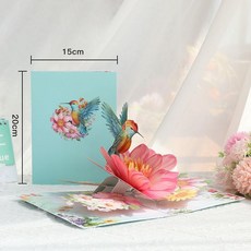 3D立體孔雀卡片 可摺疊生日卡 精緻教師節禮物, 蜂鳥花, 蜂鳥花