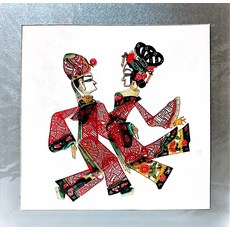 皮影 才子佳人 牛皮雕刻 手工上色 已裝裱 畫心 30x30cm, 如圖所示, 1個