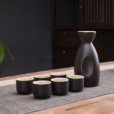 사케잔 술잔 도투리 세트 일본 정종 도자기 사케병 잔, U.젠 블랙 6컵