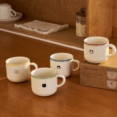 모던하우스 [린넨] 우리집뚱냥이 머그 300ml 4P SET NK2326029, 블루&레드&그린&옐로우, 1세트(4P)
