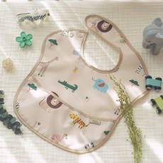 쿵스쿵스 이유식턱받이 방수 긴팔 발수 투습 턱받이형 턱받이, [턱받이형] 사파리, 1개, 1개입