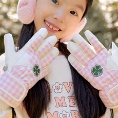 겨울스키장갑 여아 클로버 체크 겨울 방한 방수 스키장갑 WH0662, 1 s 핑크