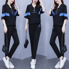 夏裝運動套裝女 休閒二件套（短袖上衣+長褲） 夏天薄款外出服 韓系百搭顯瘦 b0102