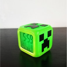 我的世界 苦力怕 3D 立體 LED 電子鐘 小鬧鐘 氣氛燈, 黑殼 電池盒版,苦力怕