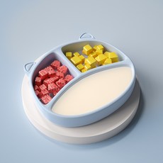 寶寶餐盤嬰兒吸盤式兒童硅膠吸管輔食碗防摔分格盤訓練勺餐具套裝, 1個, 藍色:如圖