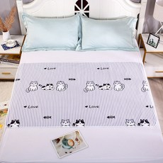 DFMEI 兒童超大嬰兒隔尿墊姨媽月經生理期女學生宿舍防水透氣牀墊, 1個, 條紋貓咪【兩面可用】