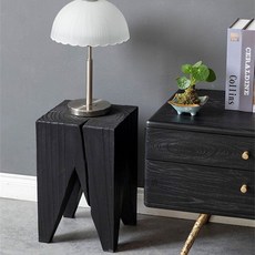 탄화 블랙 원목 우드 스툴 협탁 원형 화장대 통나무 사각 카페 매장 스툴체어 의자, G2 32x32x45cm