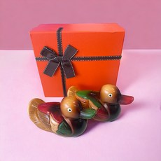 락톡마켓 목각 나무 원앙 장식품 소형 2P세트, 선물포장