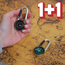 [1+1] 루앤시 버클 나침반 키링 키홀더 열쇠고리 등산 캠핑, 1세트, 레드+그린