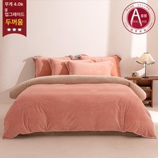 무인양품 겨울용 두꺼운 플리스 양면 싱글 이불 커버, 오렌지핑크-웜베이지