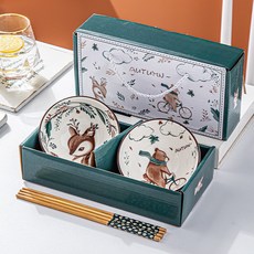 馬年禮品碗筷套裝禮盒 陶瓷碗具餐具組 新年春節禮品 客戶伴手禮 年貨禮品, 熊鹿2碗筷-禮盒裝, 1個
