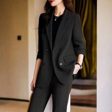 FANSYLI 여성 정장 세트 7XL 하객룩 심플 캐주얼 정장 자켓+하이웨이스트 와이드 팬츠 투피스 봄가을 빅사이즈 캐주얼 통근 세트 XR2512D15