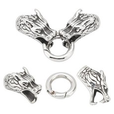UNICRAFTALE 2피스 스테인리스 스틸 코드 엔드 캡 커넥터 티베트 스타일 드래곤 스프링 걸쇠 앤티크 실버 9mm 내부 카라비너 키링 드래곤 가죽 코드 엔드 키체인 주얼리