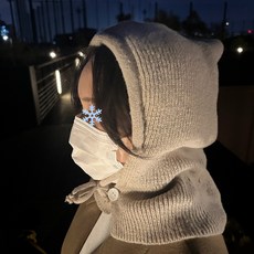 디스엔댓 겨울필수 울니트 바라클라바 투버튼 사이즈조절 후드넥워머 여리여리, 그레이, 1개