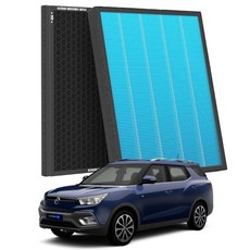 1+1 PM 0.3 에어컨필터 활성탄 블루 초미세먼지, 2개, 티볼리에어 (16.03~19.10) [FCP-16]