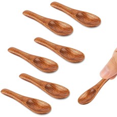 향신료용 6PCS 작은 숟가락 양념용 2.36x0.71인치 짧은 손잡이 나무 꿀용 갈색 소금 숟가락나무 티스푼 설탕용 미니 조미료 커피