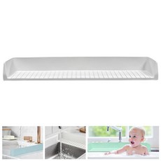 욕조 물튀김 방지 실리콘 측면 선반 넓은 놀이 공간 대형 목욕 트레이 홀더, Gray, 1. Gray