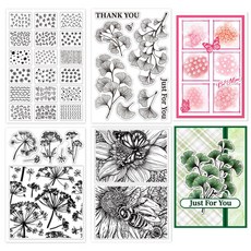 4개 DIY 스크랩북 사진 앨범 장식 카드 제작에 적합한 꽃잎 PVC 플라스틱 투명 스탬프 4종 세트 (다양한 모양 160x110x3mm), 혼합색