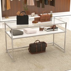 직사각형 스테인레스 유리 테이블 2단 소파 테이블 투명 유리 컴퓨터 책상 사무용 거실 테이블 스테인레스 책상 1200/1000, 유리 + 화이트 보드