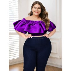Crop Tops Plus Size Women Off Shoulder Shiny Purple Ruffles High Street Blouse Y2K Evening Sty