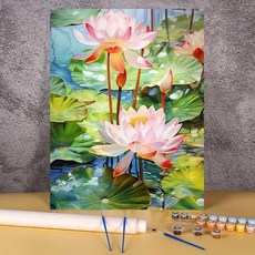 프레임리스 캔버스 숫자 그림 키트 아크릴 물감 연꽃 색칠하기 홈데코 선물, 12. A03