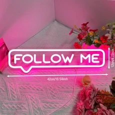 팔로우 미 네온 LED 사인 조명 스트리밍룸 게임 설치 홈 오피스 및 바용 디머블 벽 장식 - USB 전원 간편, 01 Hot Pink