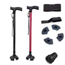 라온케인 여자 남자 네발 어르신 초경량 노인 지팡이 의료용, 레드(버건디), 1개