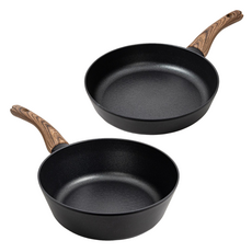 [1+1] 쿡텐 국산 와이드 티타늄 IH겸용 프라이팬 궁중팬 1+1 2종 세트 사이즈, 블랙, 1세트, 24cm 프라이팬, 24cm 궁중팬