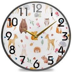 Naanle 축구장 축구공 원형 벽시계 30.5cm(12인치) 무소음 배터리 작동 쿼츠 아날로그 조용한 책상 시계 가정 사무실 학교용, 동물