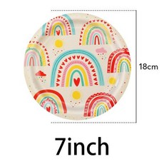 무지개 테마 생일 장식 파티 일회용 식기 종이 냅킨 컵 접시 식탁보 짚, 8)10pcs 7inch plates