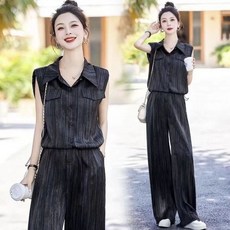 香風套裝2025新款時尚洋氣條紋襯衫闊腿褲兩件套職業裝夏季