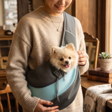 아노유 통풍 메쉬 강아지 이동 가방 산책 슬링백 고양이 캐리어, 1개, 스카이