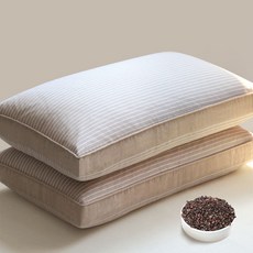 사계절 목편한 낮잠 메밀 베개 양면 스트라이프 베이직 수면 사각 베개, 카키, 1개