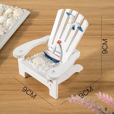 스카이콩콩지중해 스타일의 나무 해변 의자 인형 정원 가구를위한 미니 블루 모델 집 테마 장식, 05 white style 5