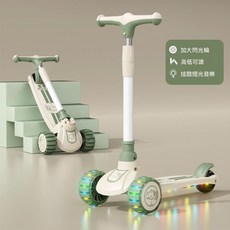 兒童三合一滑板車 附座椅 高低可調 閃光輪, 1個, 綠色 悍馬輪+音樂+燈光