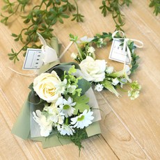 핸드메이드 고급 코랄로즈 꽃다발+리스 세트 납골당 성묘, 코랄로즈 크림 SET, 1개