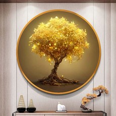 보석십자수 액자형 황금 금나무 돈나무 골드 원형 액자 재물 도안 공예, 1개, 90x90cm