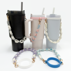 스탠리 텀블러 텀꾸 꾸미기 스트랩 뚜껑 휴대용 손잡이 실리콘 악세서리, 2개, 블랙